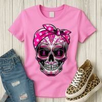 Sugar Skull Pink Ribbon Calavera Funny Breast Cancer Women's T-Shirt thumb 3