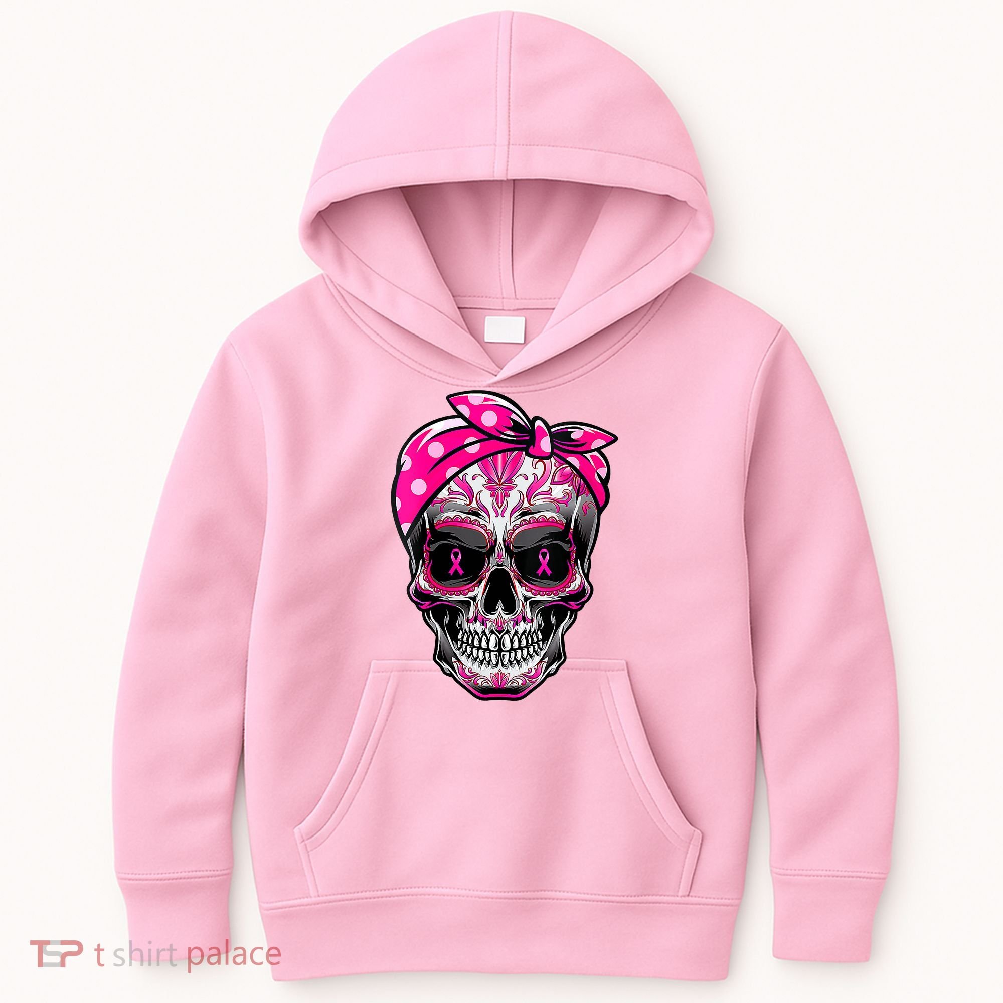 Sugar Skull Pink Ribbon Calavera Funny Breast Cancer Kids Hoodie