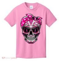 Sugar Skull Pink Ribbon Calavera Funny Breast Cancer Kids T-Shirt thumb 0
