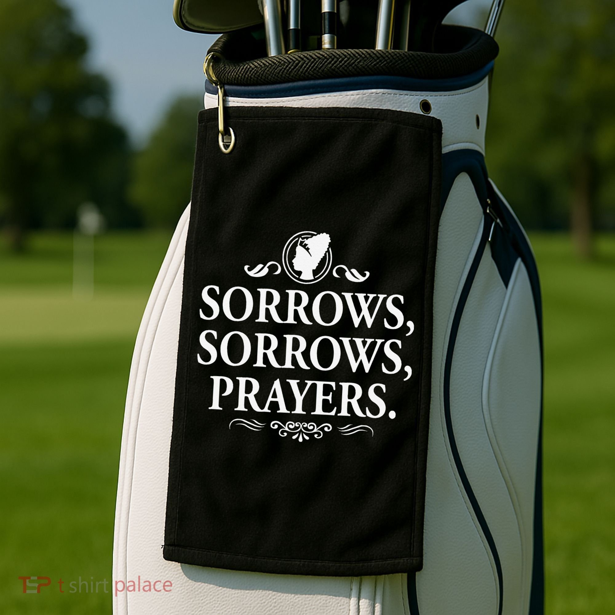 Sorrows Sorrows Prayers funny saying Golf Towel