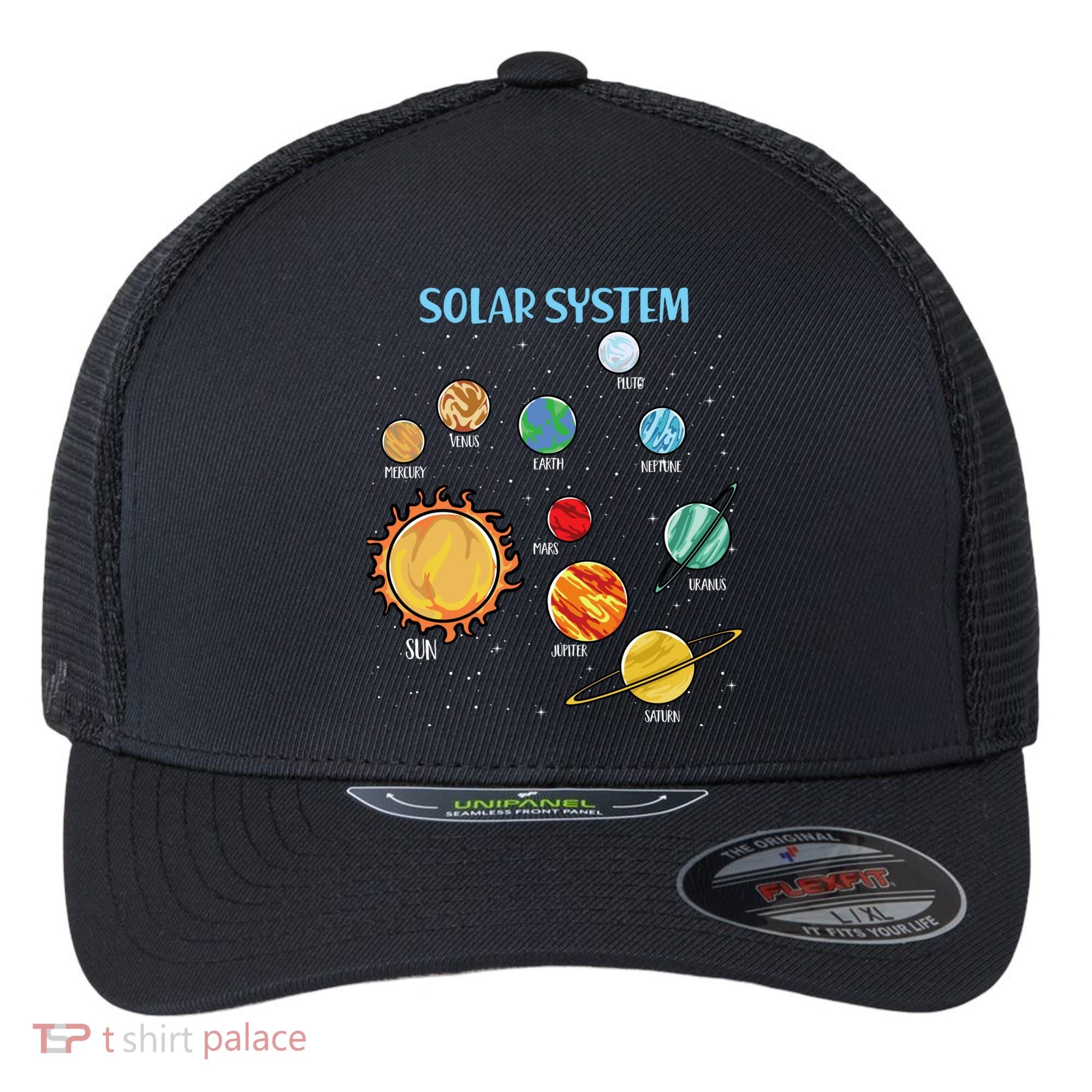 Solar System Planets Science Space Boy Girl Stem Flexfit Unipanel Trucker Cap