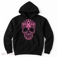 Sugar Skull Pink Ribbon Calavera Breast Cancer Awareness  Hoodie thumb 0