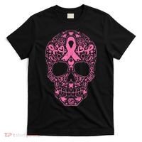 Sugar Skull Pink Ribbon Calavera Breast Cancer Awareness  T-Shirt thumb 0