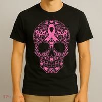 Sugar Skull Pink Ribbon Calavera Breast Cancer Awareness  T-Shirt thumb 3