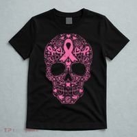 Sugar Skull Pink Ribbon Calavera Breast Cancer Awareness  T-Shirt thumb 5