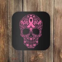 Sugar Skull Pink Ribbon Calavera Breast Cancer Awareness  Coaster thumb 0