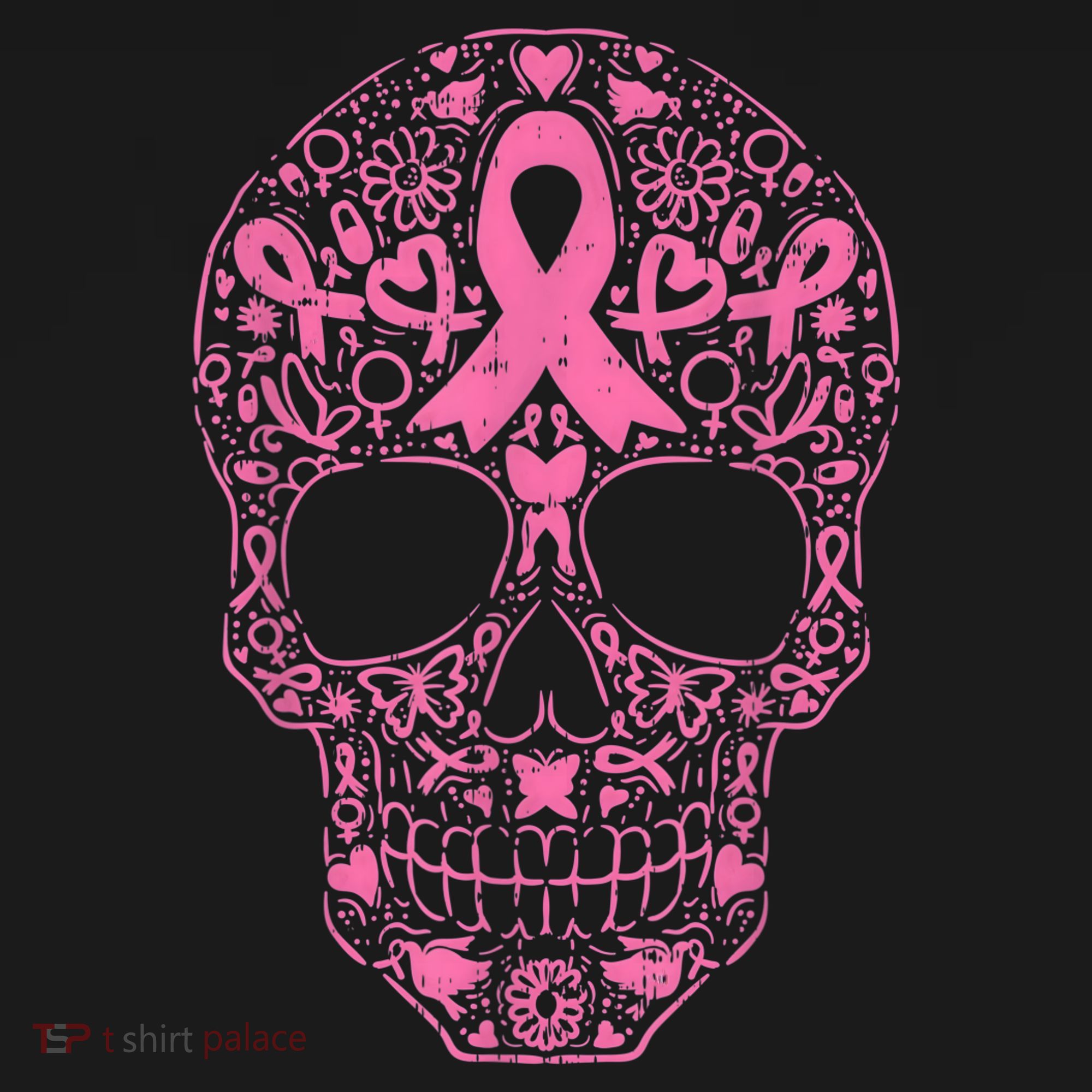 Sugar Skull Pink Ribbon Calavera Breast Cancer Awareness  Polo