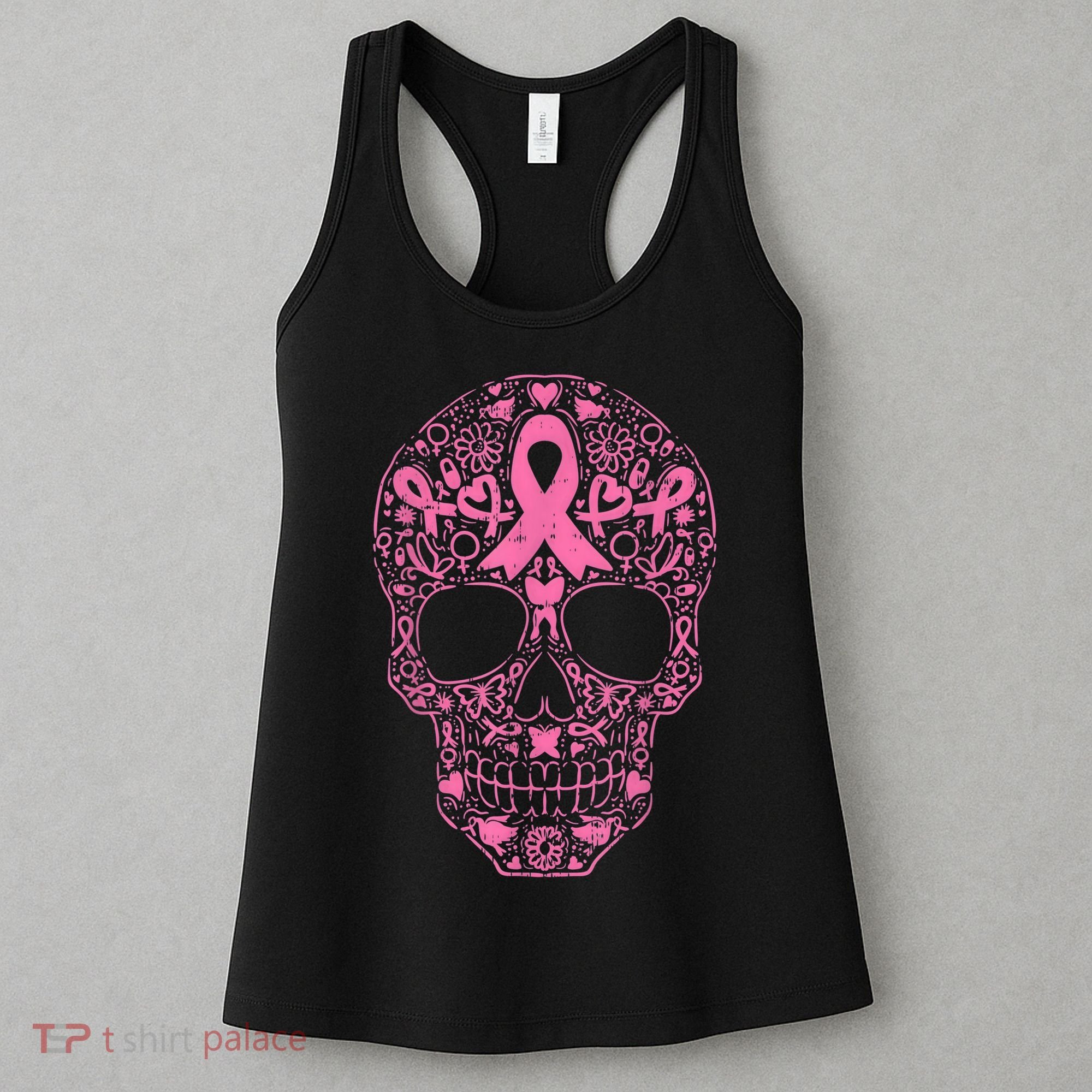 Sugar Skull Pink Ribbon Calavera Breast Cancer Awareness  Women's Tank Top