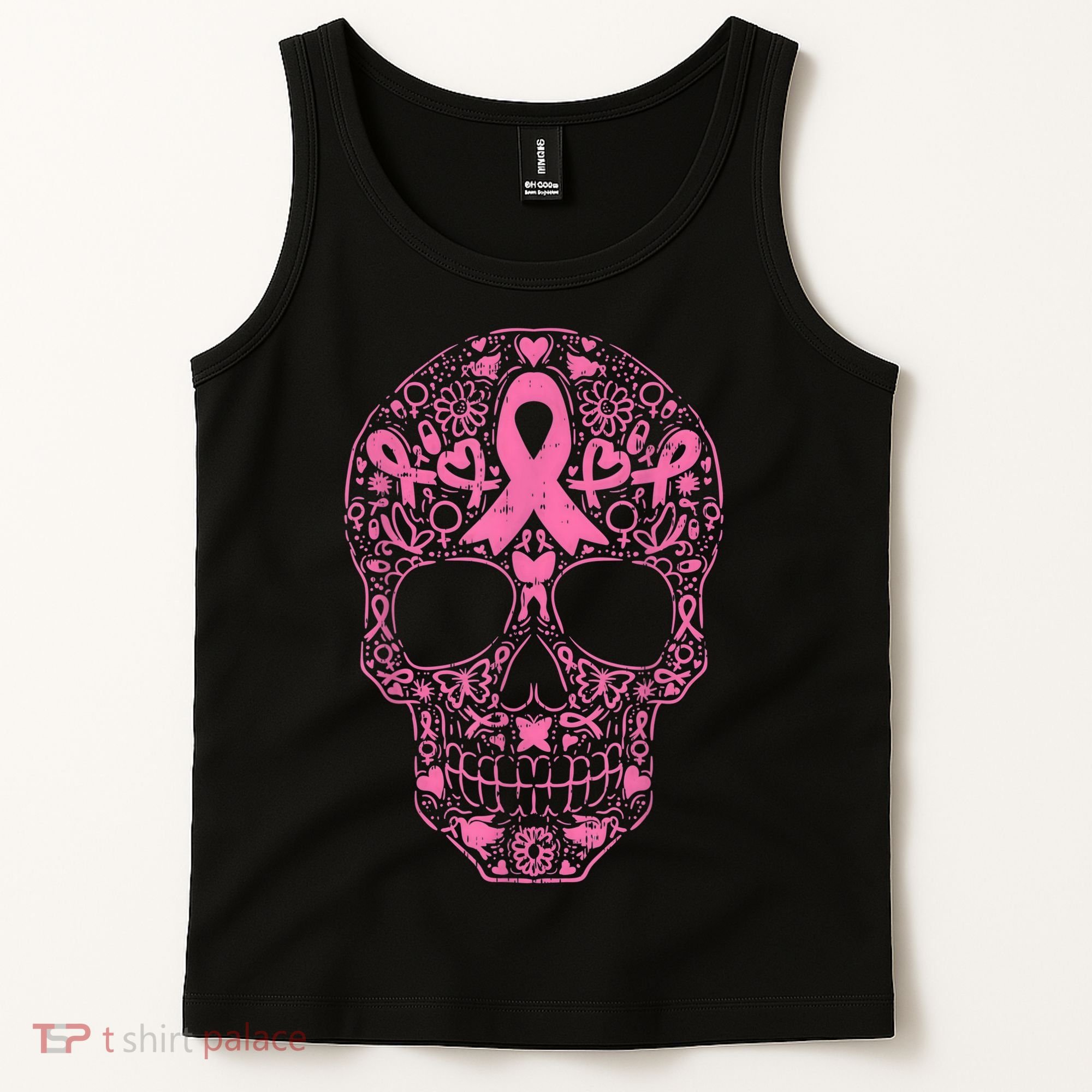 Sugar Skull Pink Ribbon Calavera Breast Cancer Awareness  Tank Top