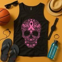 Sugar Skull Pink Ribbon Calavera Breast Cancer Awareness  Tank Top thumb 4