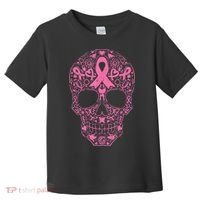 Sugar Skull Pink Ribbon Calavera Breast Cancer Awareness  Toddler T-Shirt thumb 0