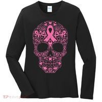 Sugar Skull Pink Ribbon Calavera Breast Cancer Awareness  Women's Long Sleeve Shirt thumb 0
