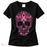 Sugar Skull Pink Ribbon Calavera Breast Cancer Awareness  Women's T-Shirt thumb 0