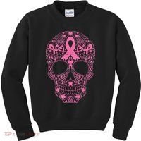 Sugar Skull Pink Ribbon Calavera Breast Cancer Awareness  Kids Sweatshirt thumb 0