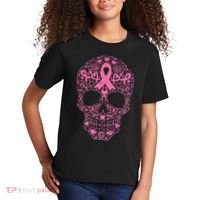 Sugar Skull Pink Ribbon Calavera Breast Cancer Awareness  Kids T-Shirt thumb 2