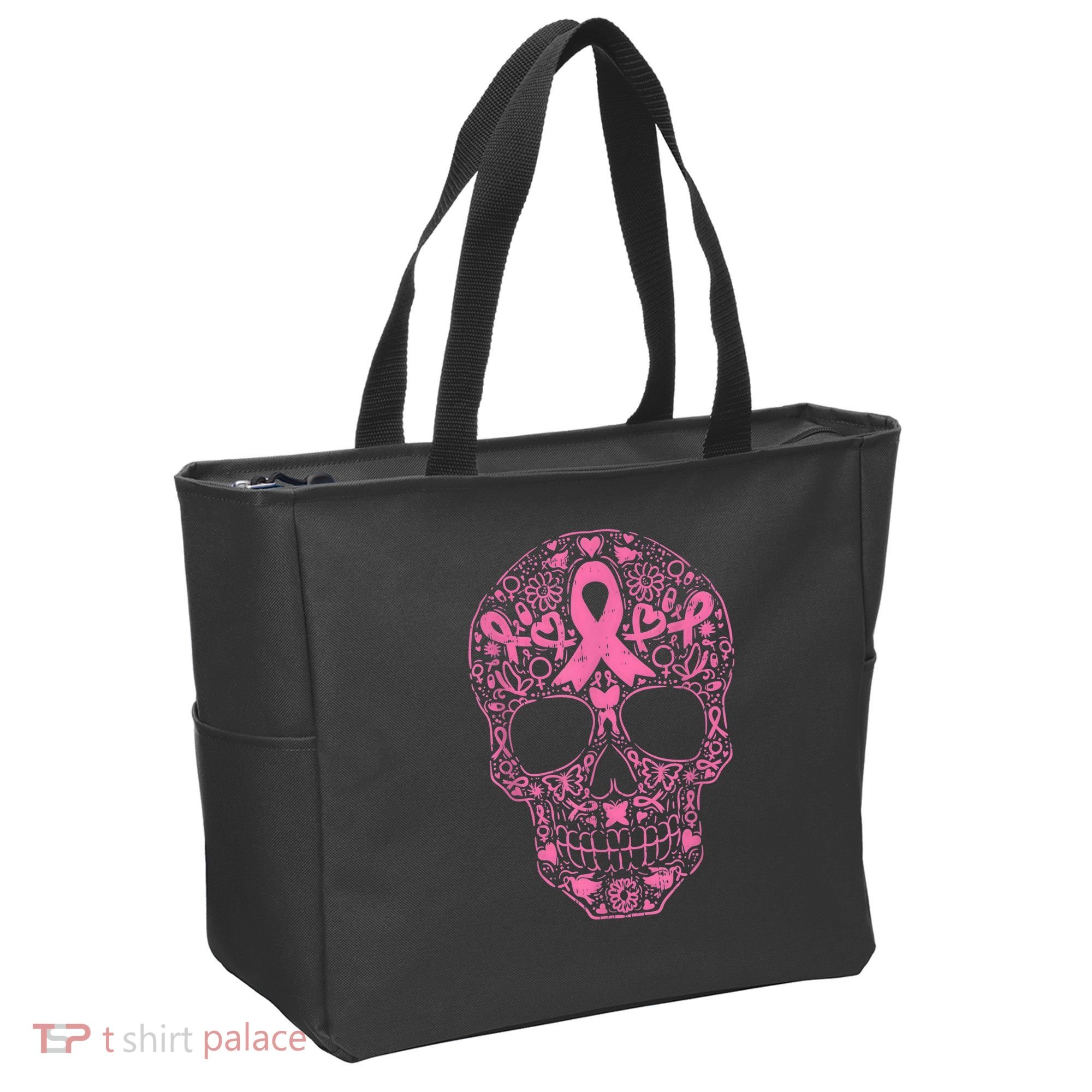 Sugar Skull Pink Ribbon Calavera Breast Cancer Awareness  Tote Bag