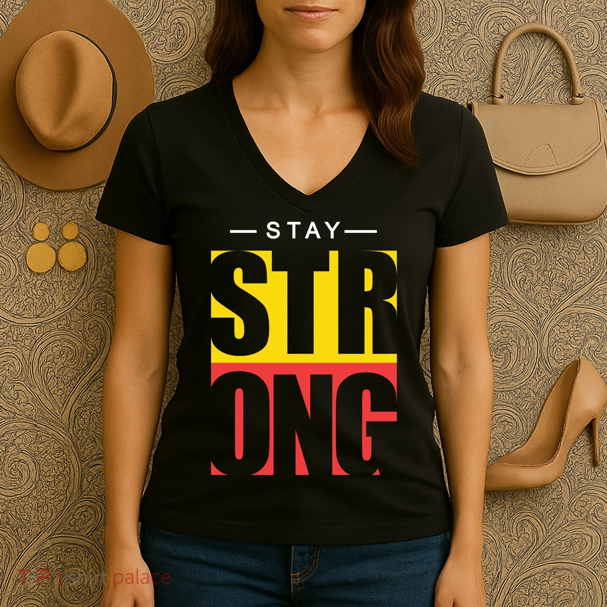 Stay Strong Positive Quote Women's V-Neck T-Shirt