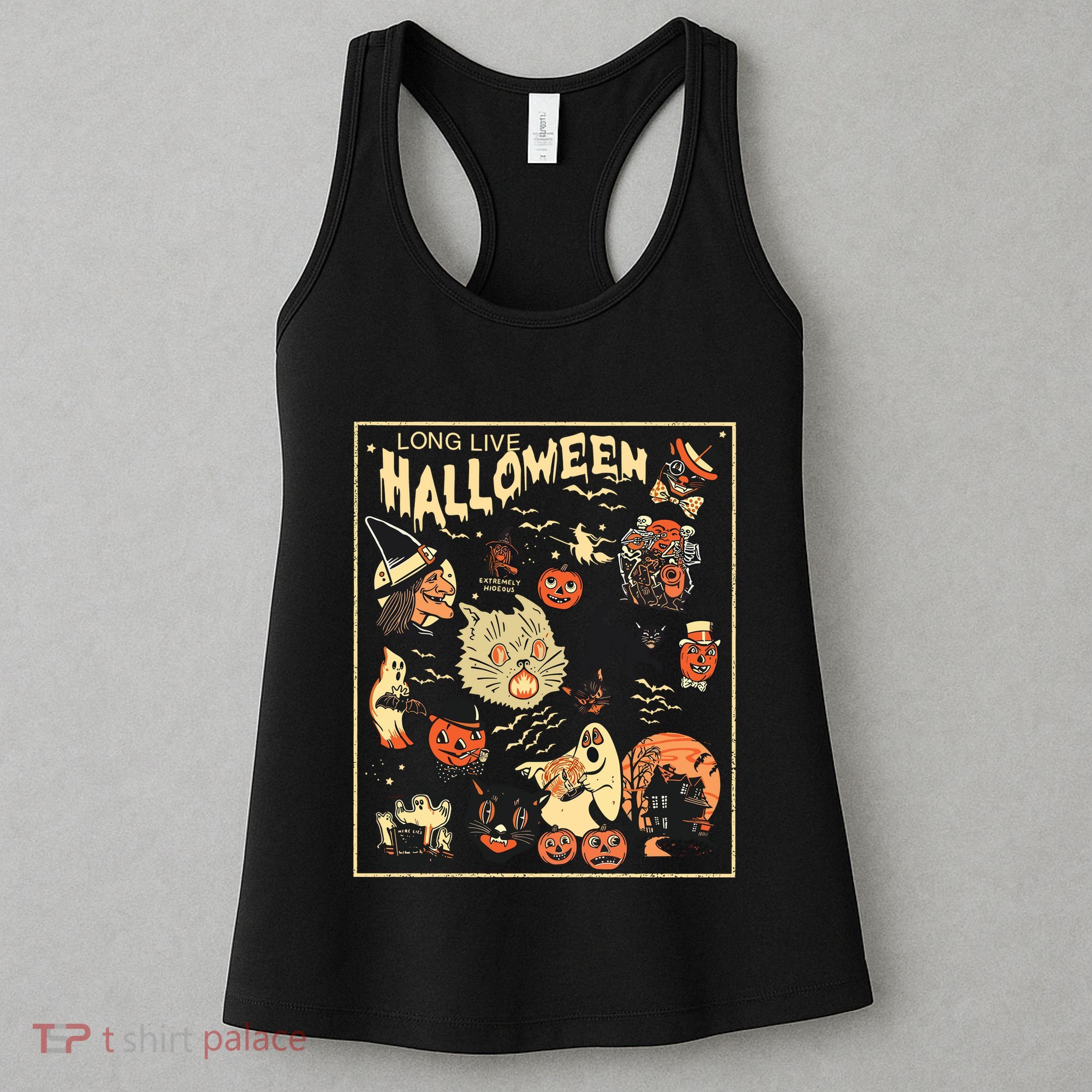 Spooky Season Pumpkin Black Cat Women's Tank Top