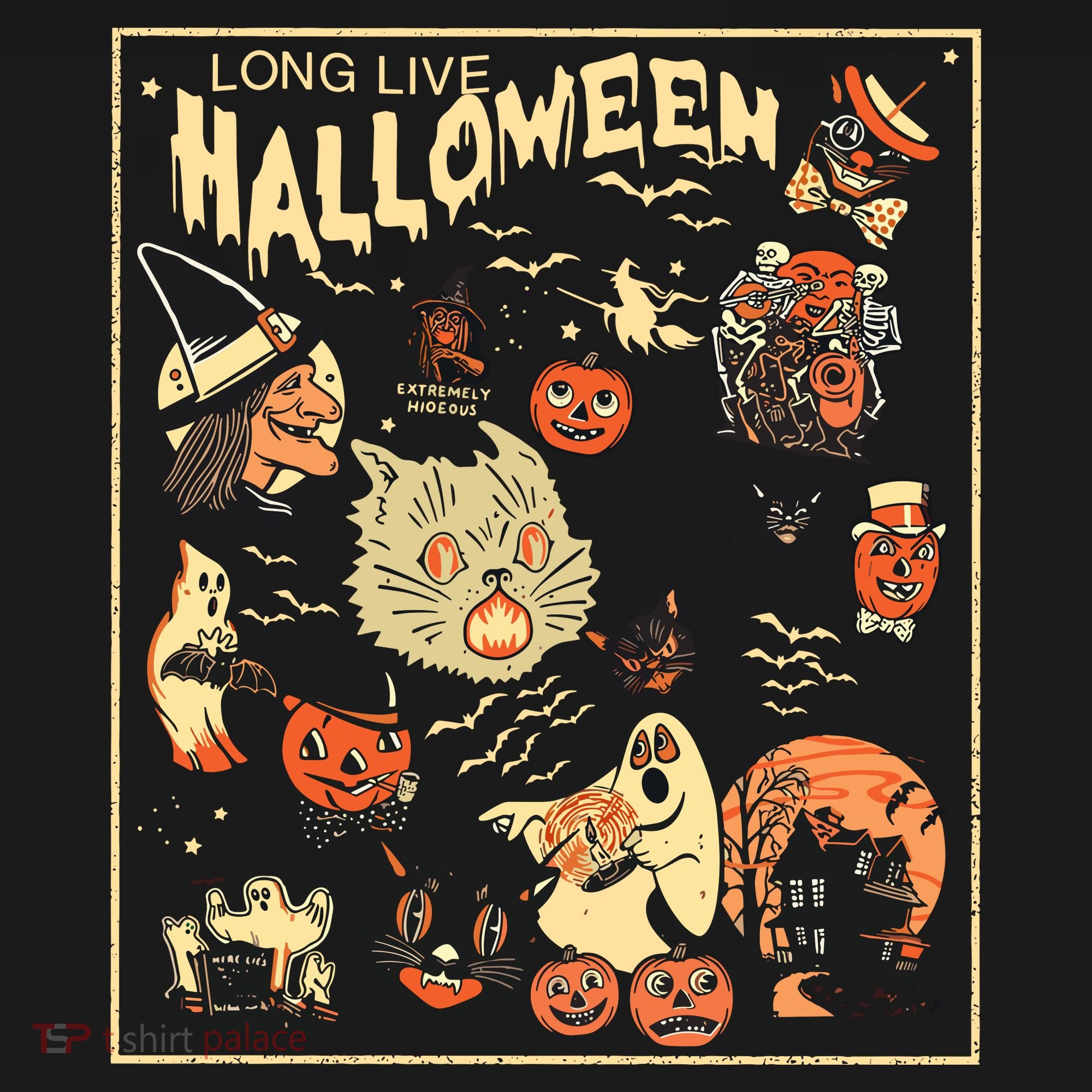 Spooky Season Pumpkin Black Cat Women's Long Sleeve Shirt