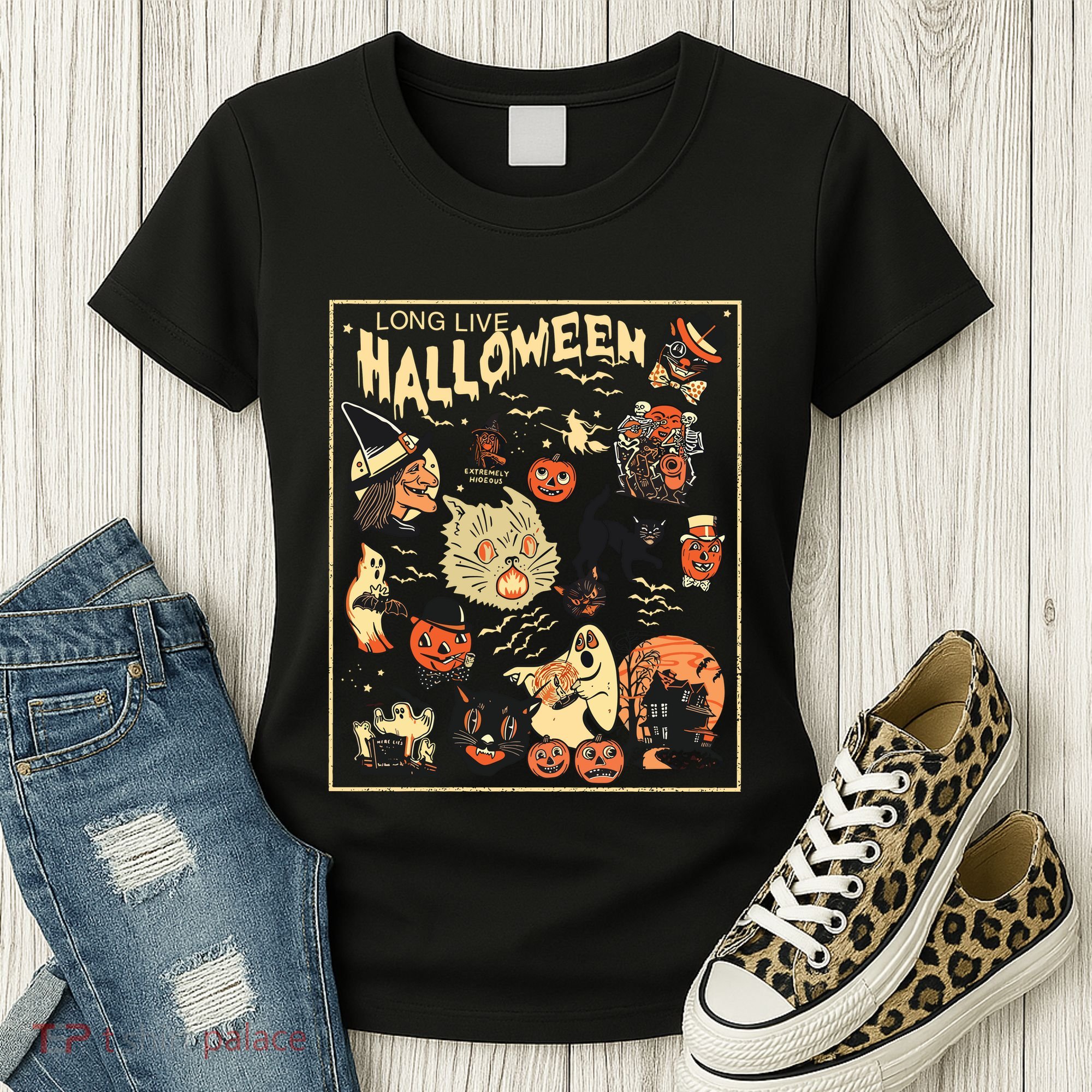 Spooky Season Pumpkin Black Cat Women's T-Shirt