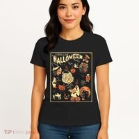 Spooky Season Pumpkin Black Cat Women's T-Shirt thumb 4