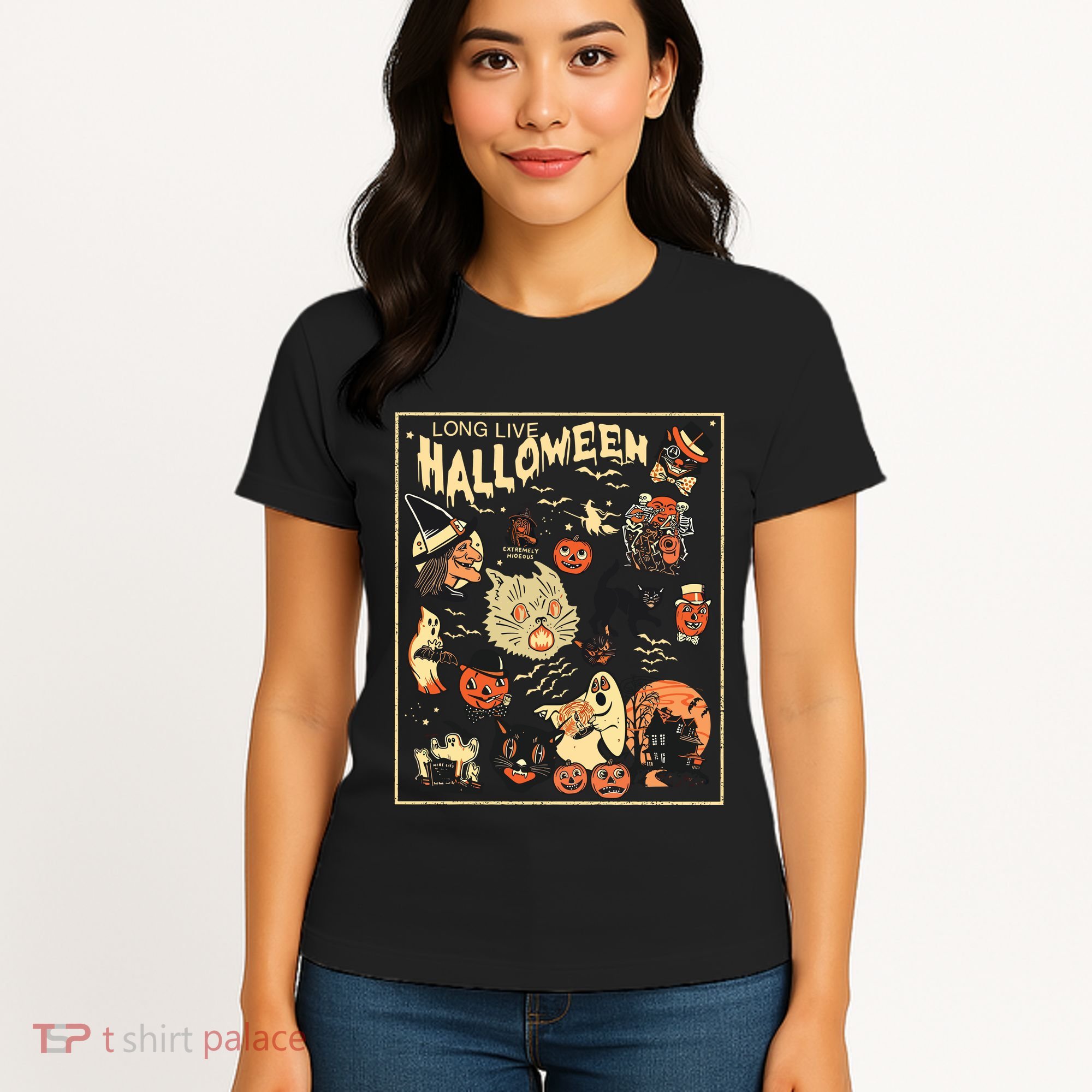 Spooky Season Pumpkin Black Cat Women's T-Shirt