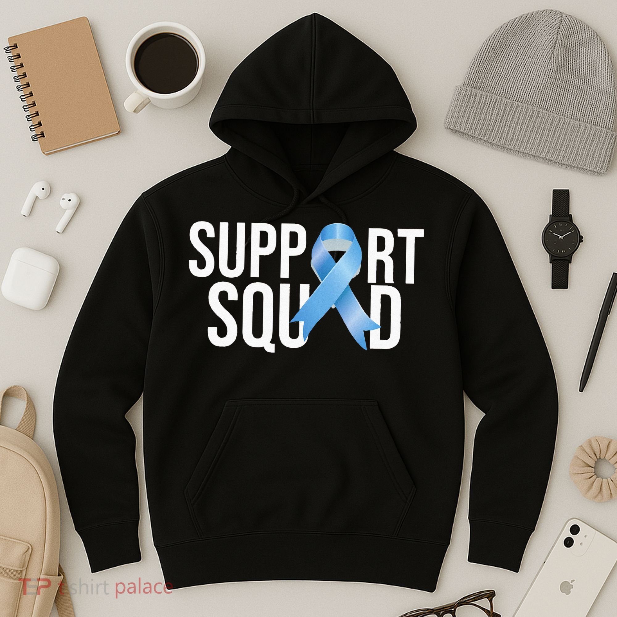 Support Squat Prostate Cancer Awareness Blue Ribbon Survivor Hoodie