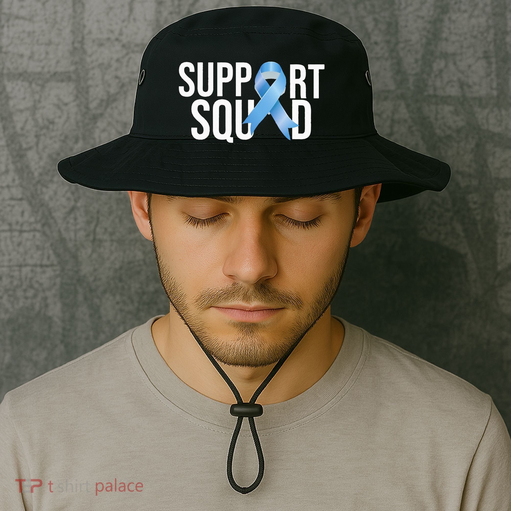 Support Squat Prostate Cancer Awareness Blue Ribbon Survivor Bucket Hat