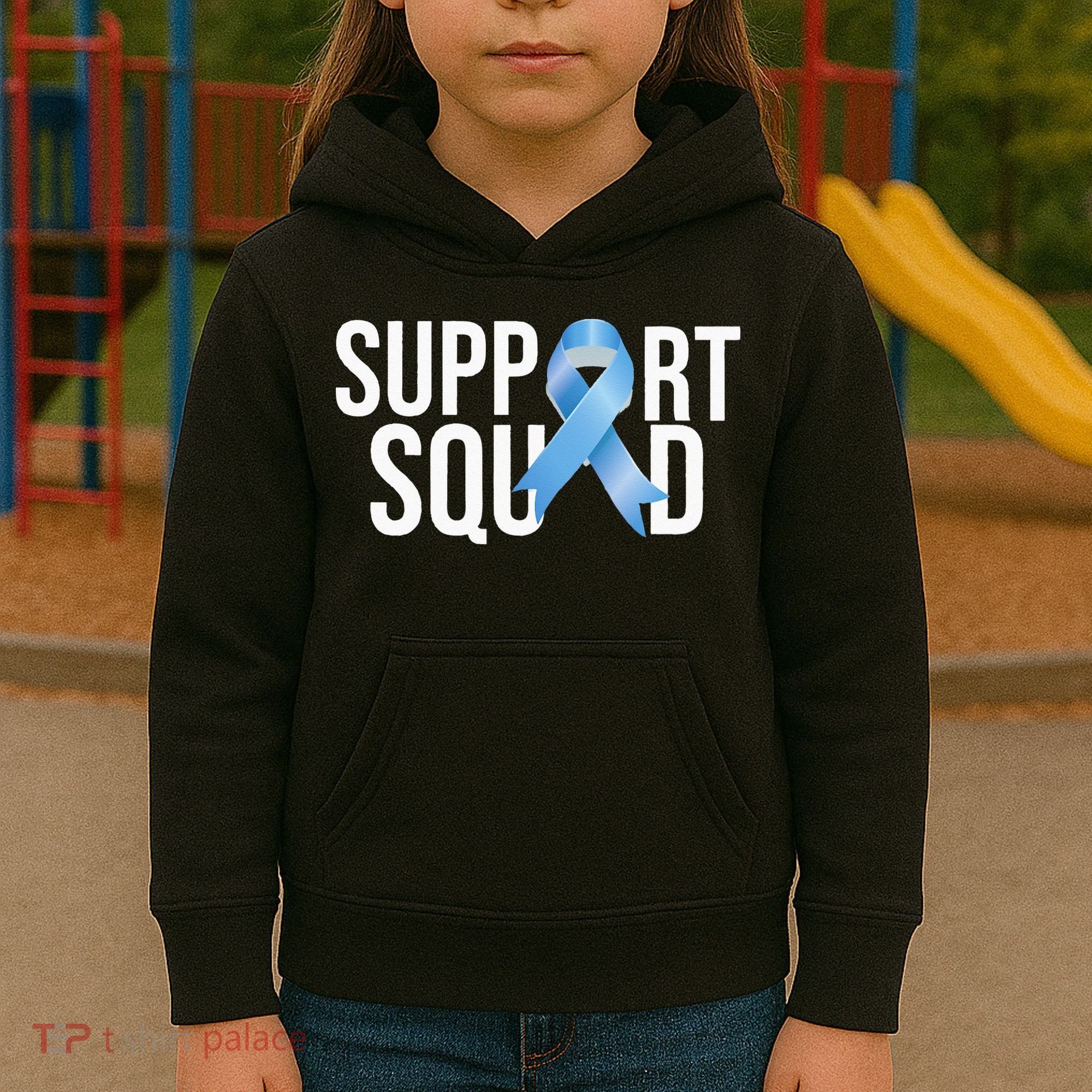Support Squat Prostate Cancer Awareness Blue Ribbon Survivor Kids Hoodie