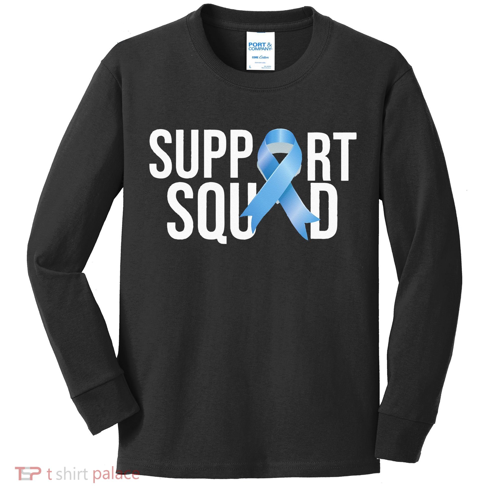 Support Squat Prostate Cancer Awareness Blue Ribbon Survivor Kids Long Sleeve Shirt