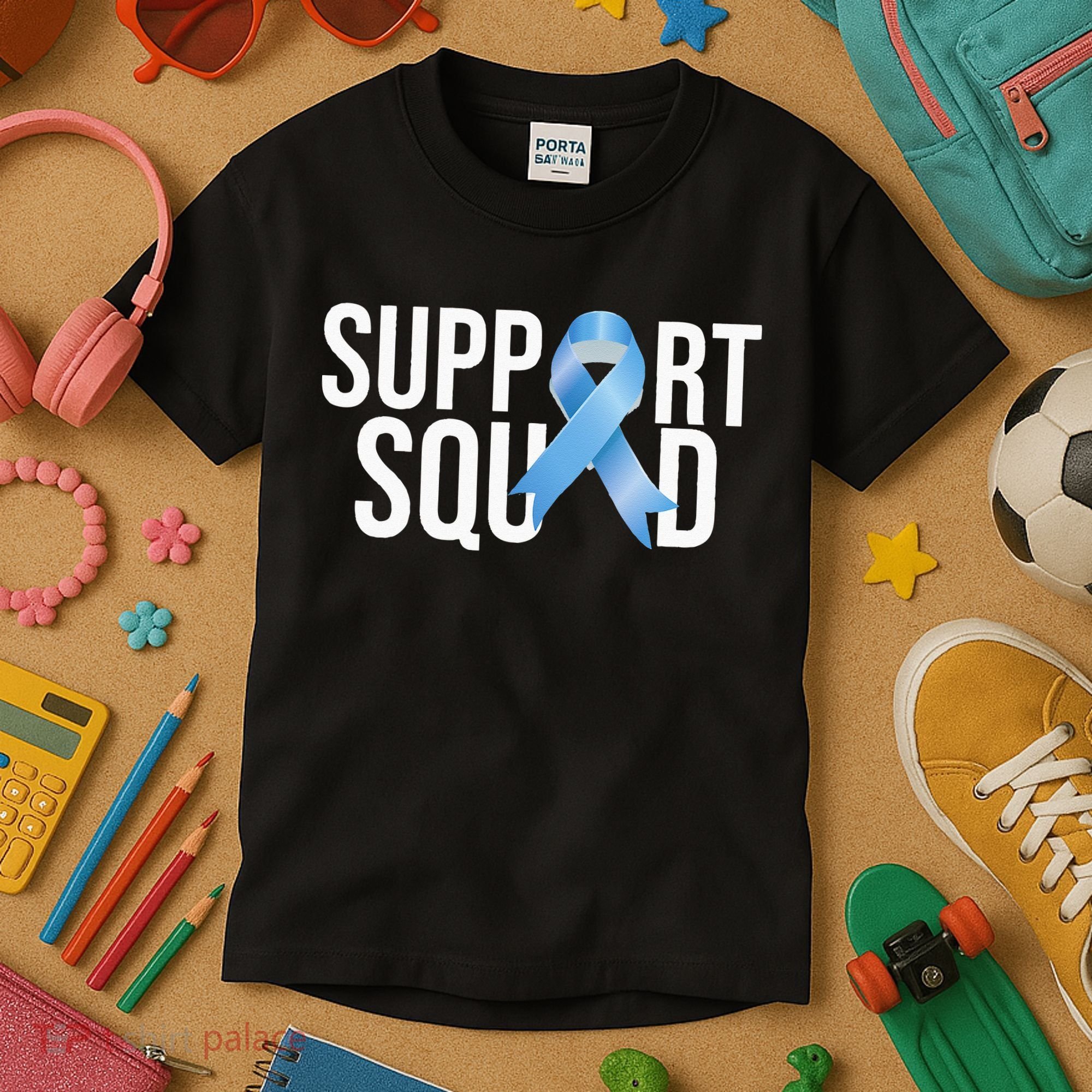 Support Squat Prostate Cancer Awareness Blue Ribbon Survivor Kids T-Shirt