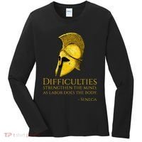 Stoicism Seneca Quote On Difficulties Stoic Philosophy Women's Long Sleeve Shirt thumb 0
