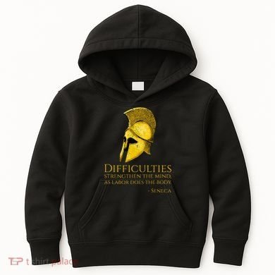 Stoicism Seneca Quote On Difficulties Stoic Philosophy Kids Hoodie