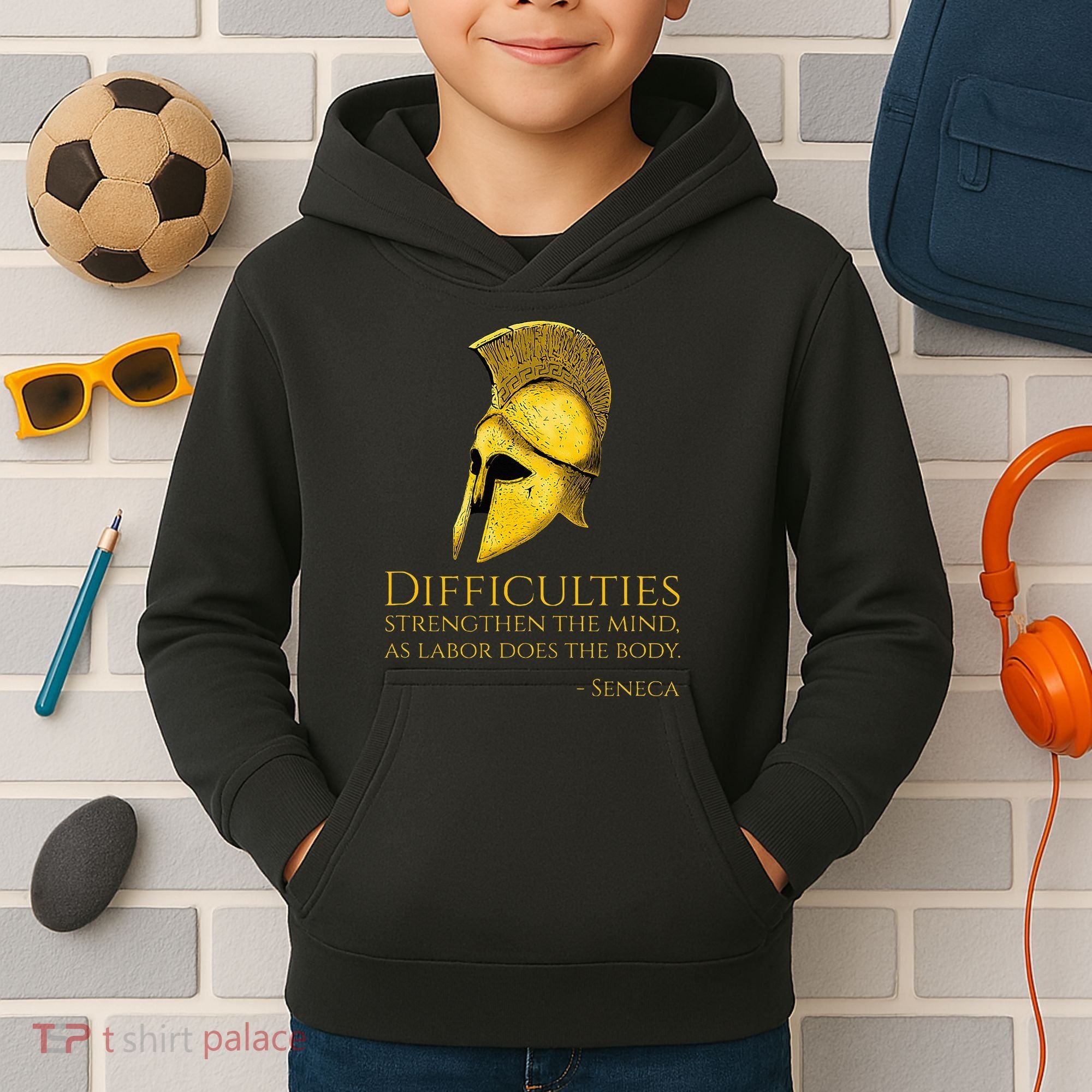 Stoicism Seneca Quote On Difficulties Stoic Philosophy Kids Hoodie