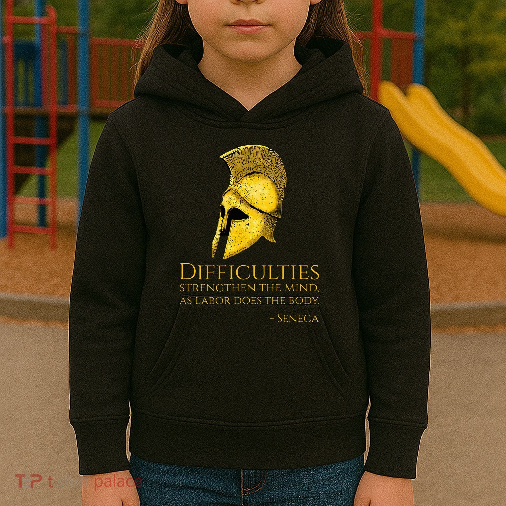 Stoicism Seneca Quote On Difficulties Stoic Philosophy Kids Hoodie