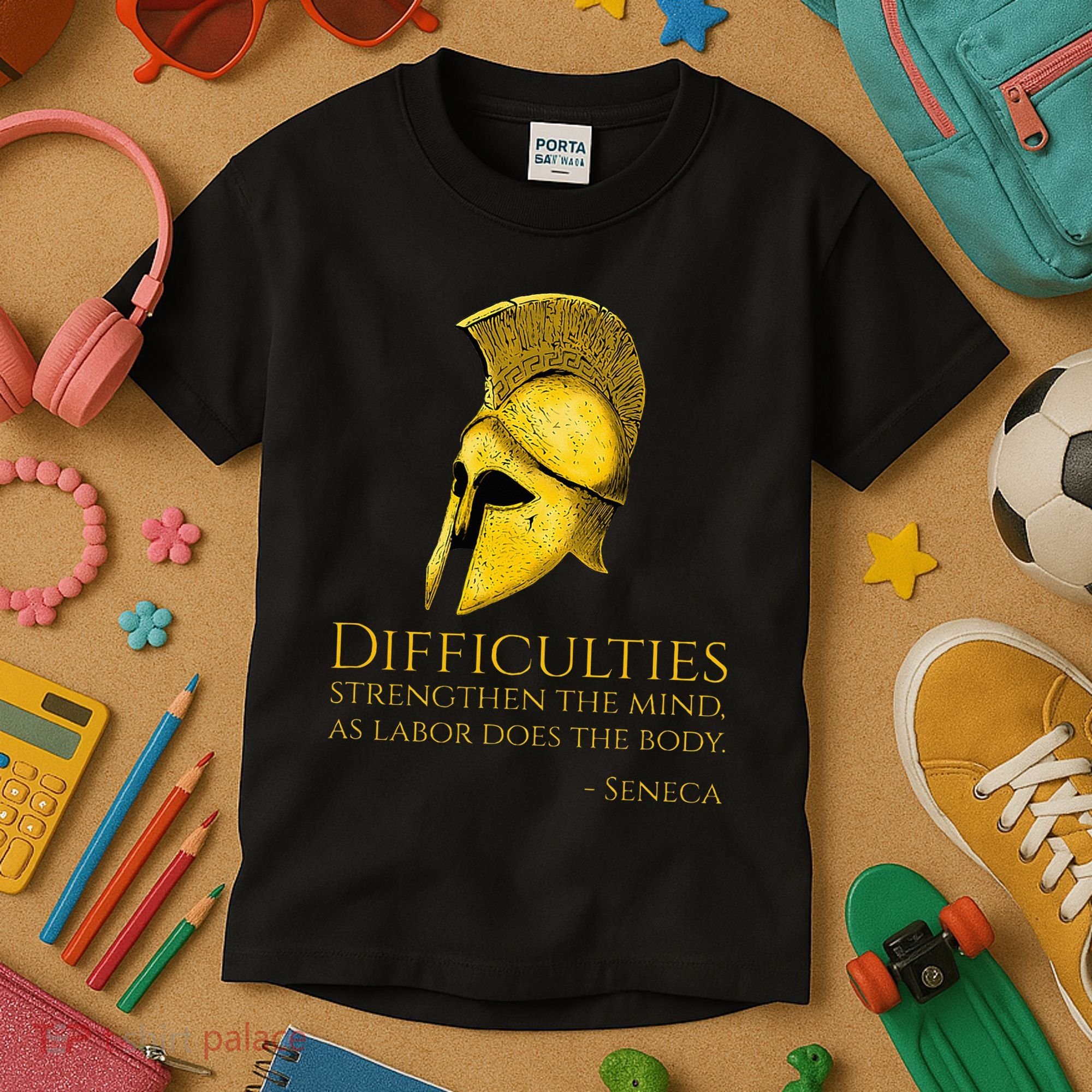 Stoicism Seneca Quote On Difficulties Stoic Philosophy Kids T-Shirt