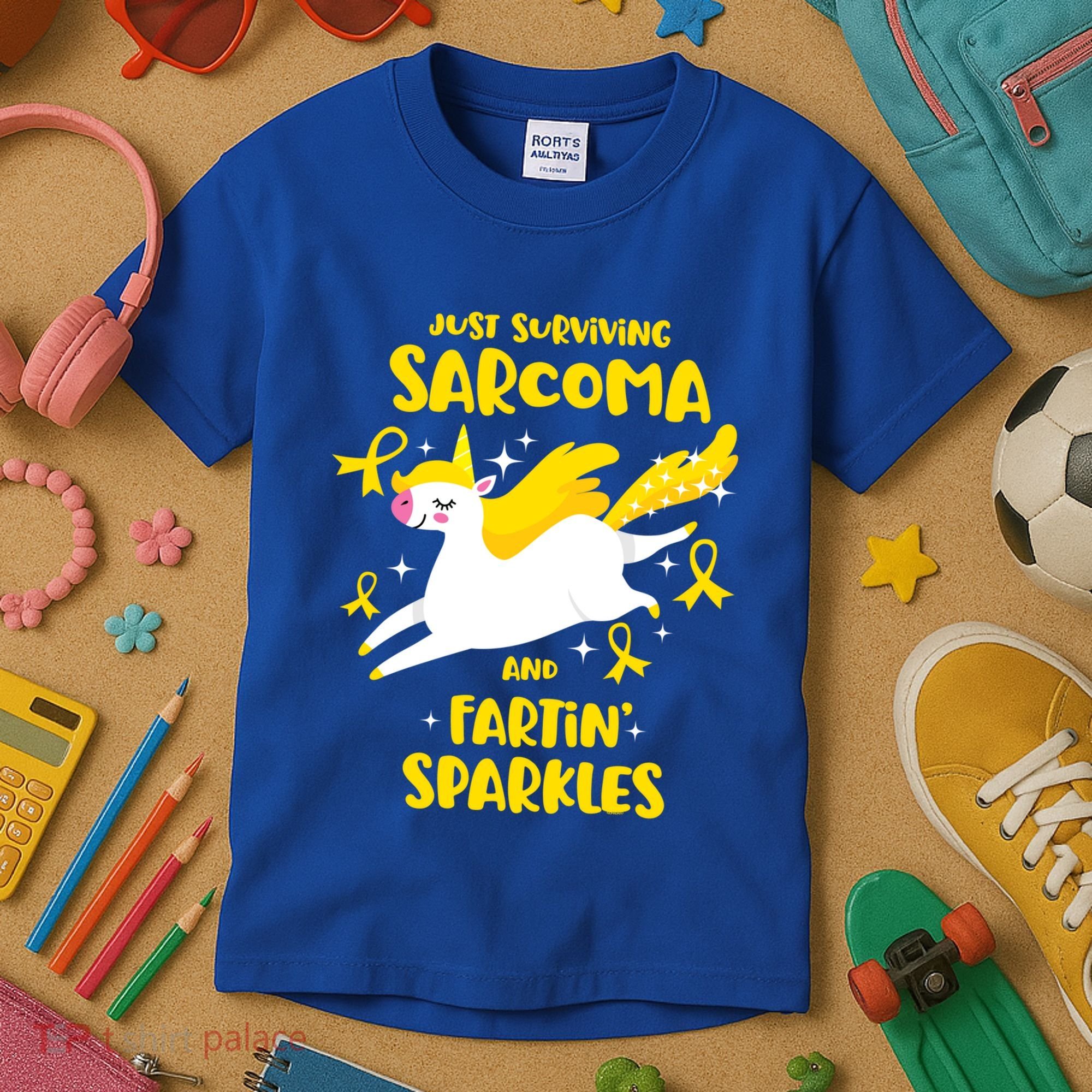 Sarcoma Survivor Quote Farting Unicorn Cancer Awareness Gift Kids T-Shirt