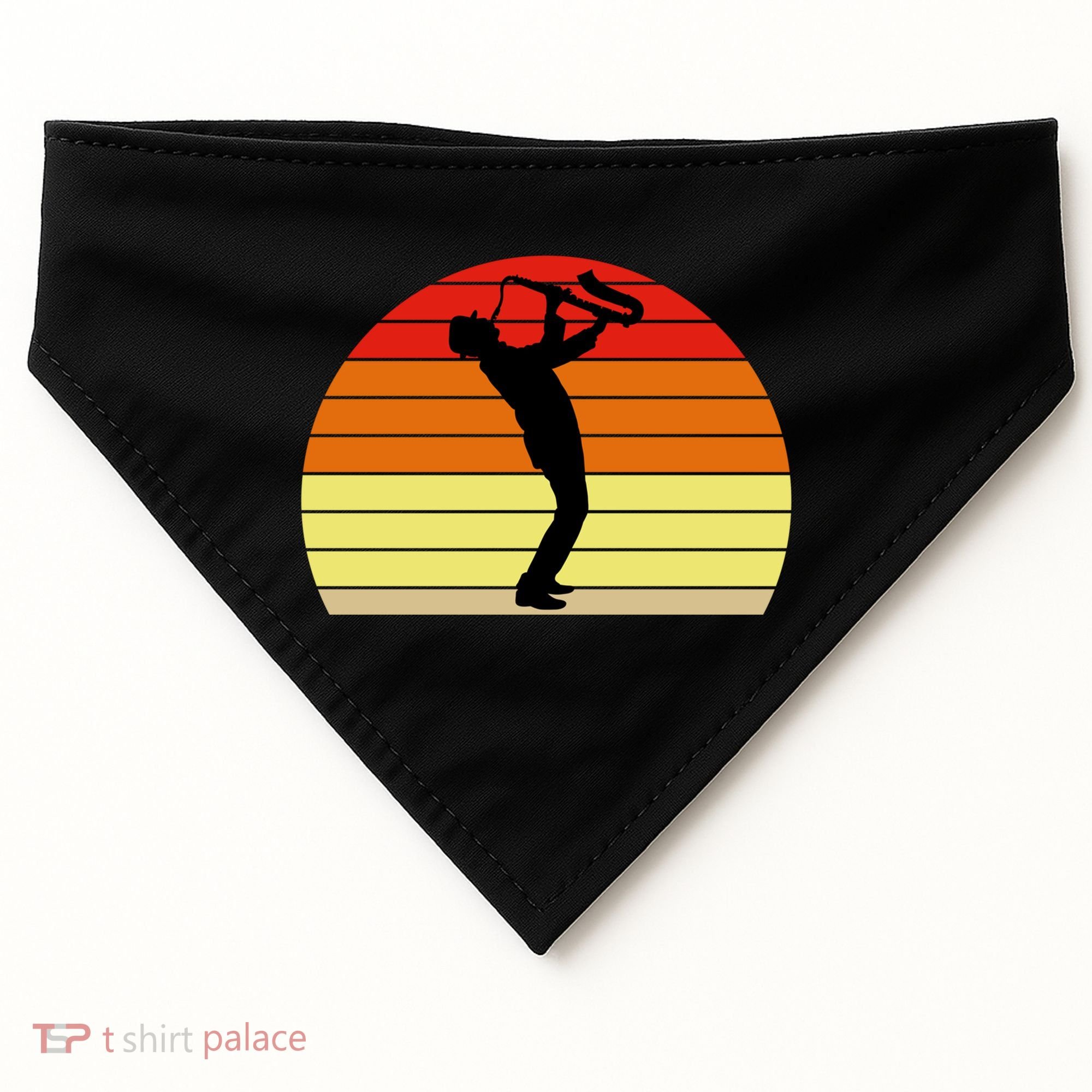 Sunset Saxophone Retro Saxophone Player Cool Gift USA-Made Doggie Bandana