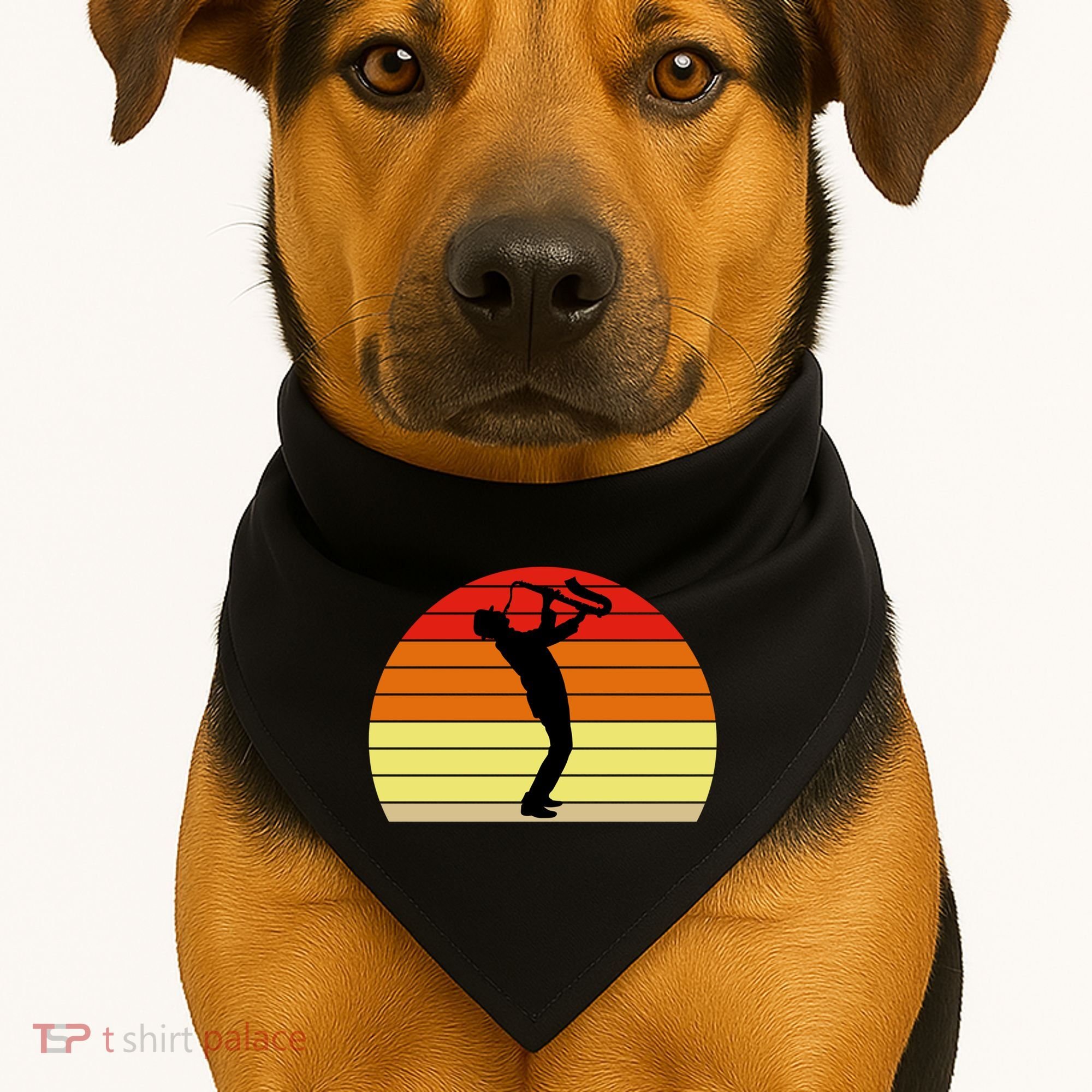 Sunset Saxophone Retro Saxophone Player Cool Gift USA-Made Doggie Bandana