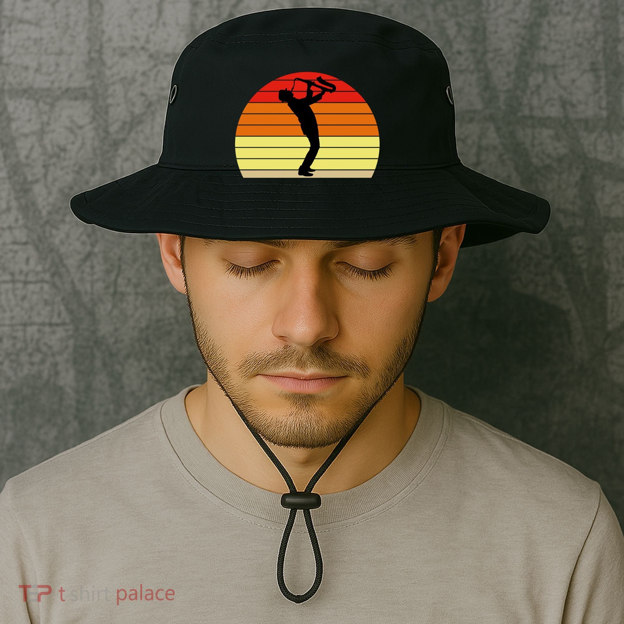 Sunset Saxophone Retro Saxophone Player Cool Gift Bucket Hat