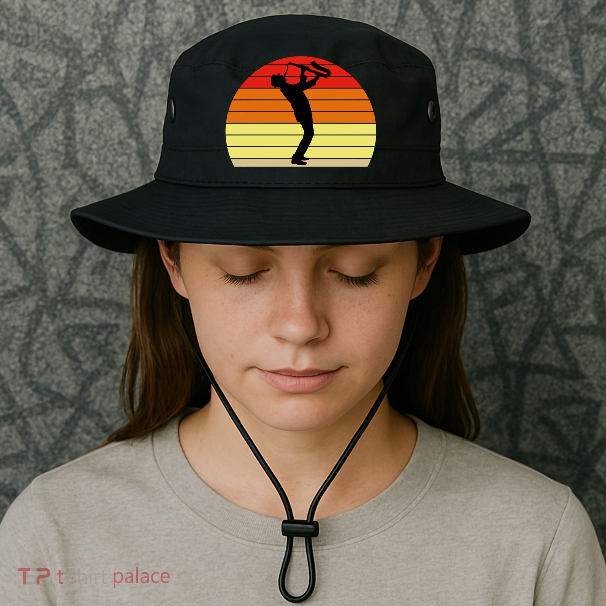 Sunset Saxophone Retro Saxophone Player Cool Gift Bucket Hat