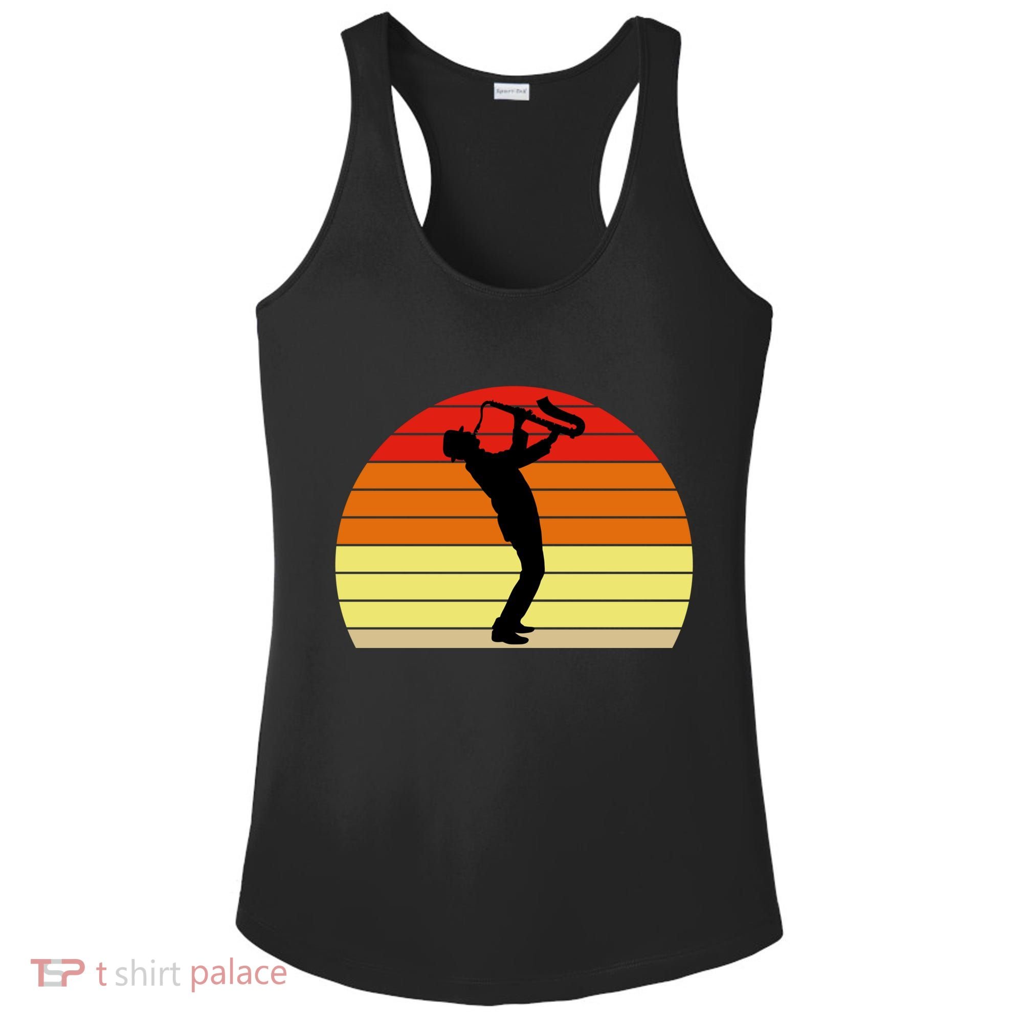 Sunset Saxophone Retro Saxophone Player Cool Gift Ladies PosiCharge Competitor Racerback Tank