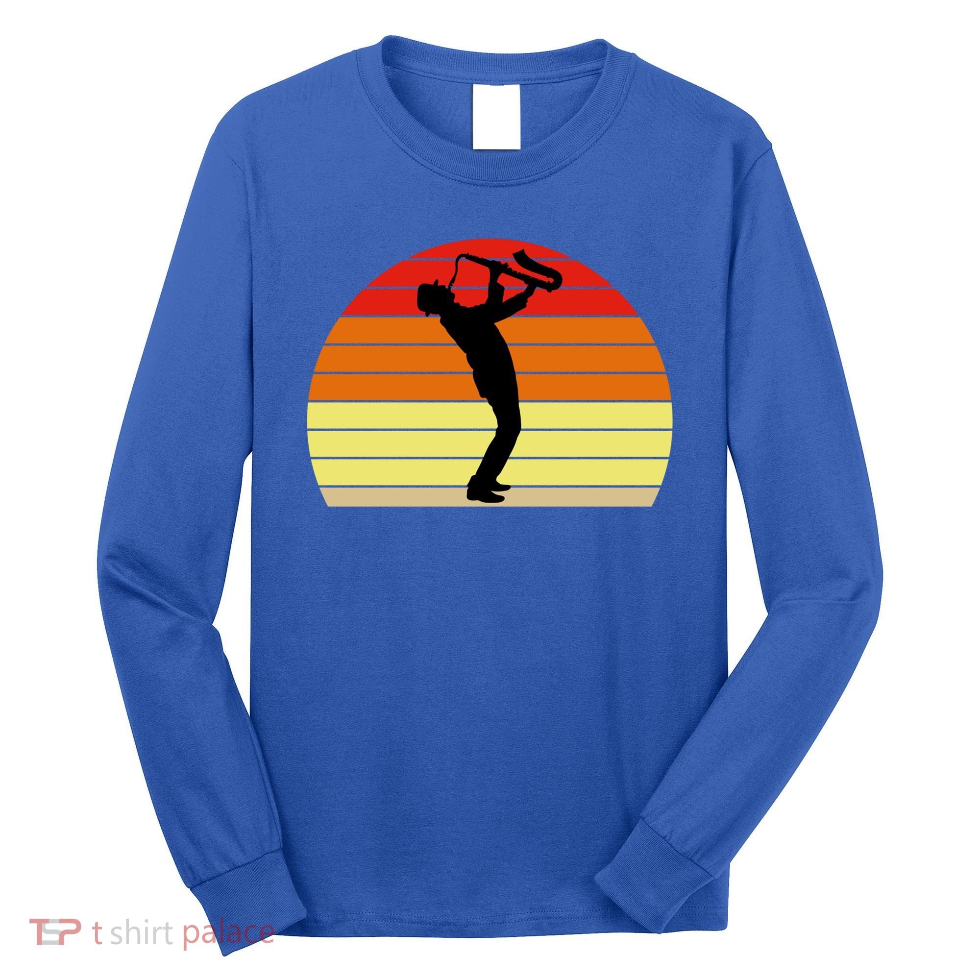 Sunset Saxophone Retro Saxophone Player Cool Gift Long Sleeve Shirt
