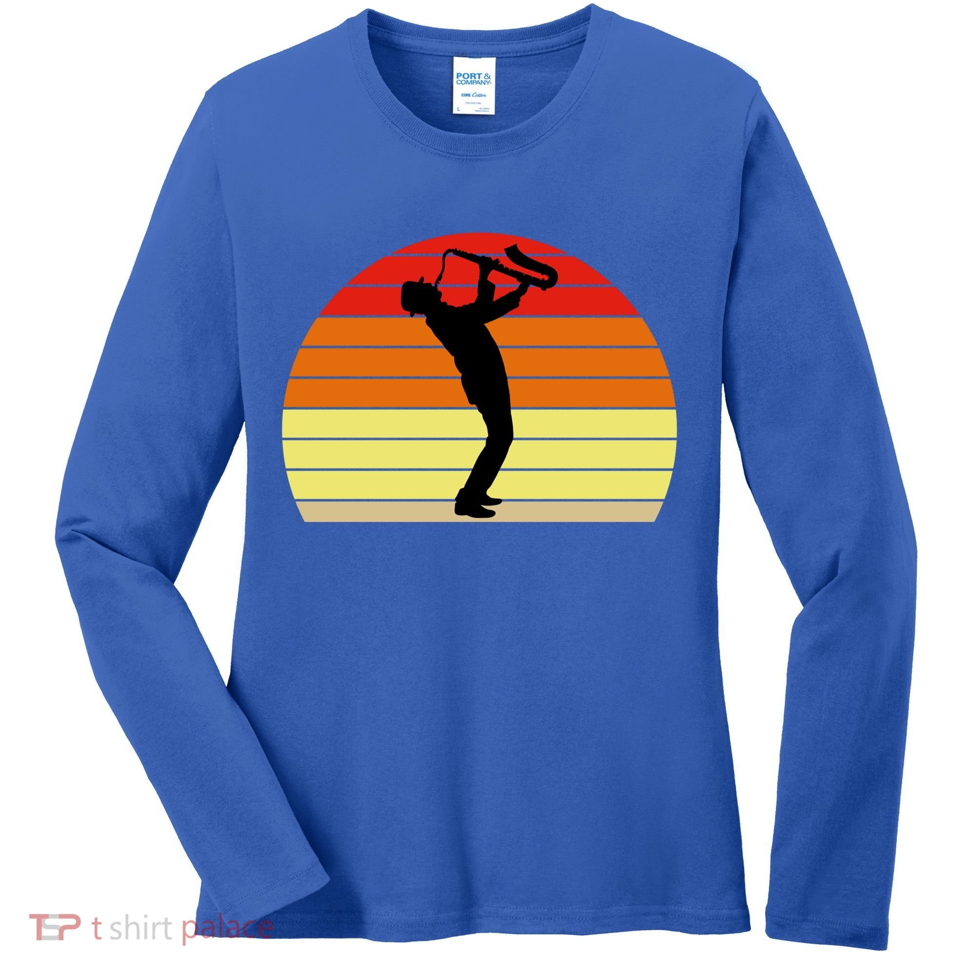 Sunset Saxophone Retro Saxophone Player Cool Gift Women's Long Sleeve Shirt