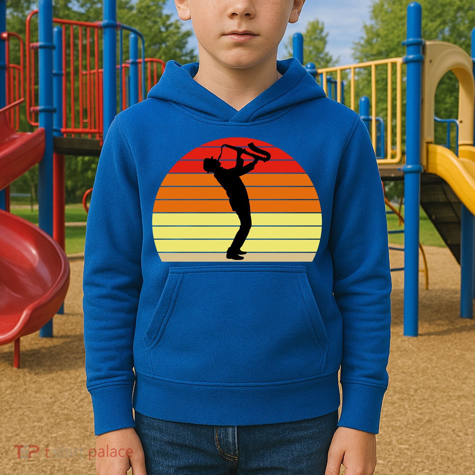 Sunset Saxophone Retro Saxophone Player Cool Gift Kids Hoodie