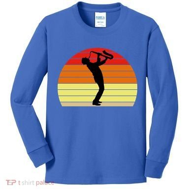 Sunset Saxophone Retro Saxophone Player Cool Gift Kids Long Sleeve Shirt