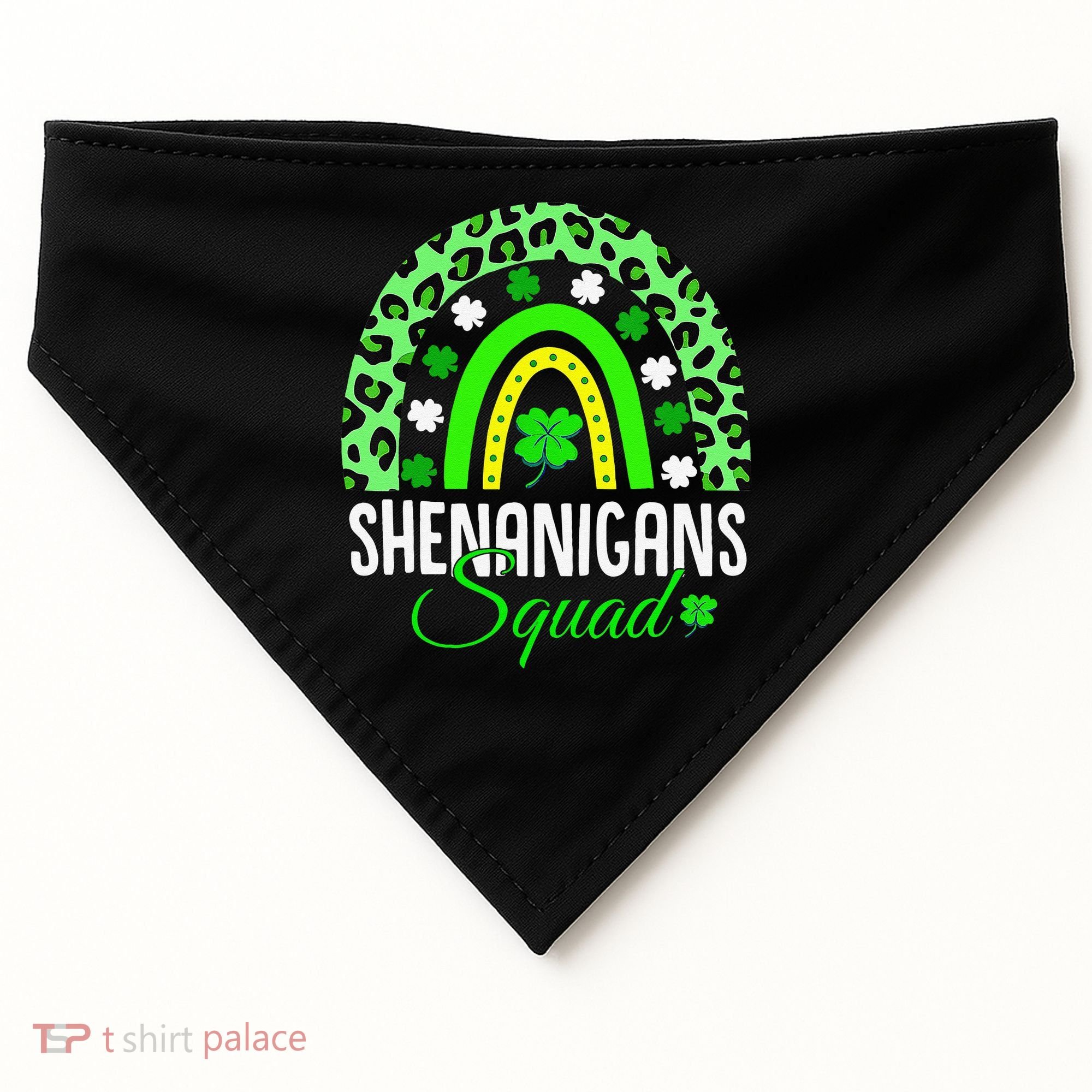 Shenanigans Squad Rainbow Leopard St Patricks Day  USA-Made Doggie Bandana