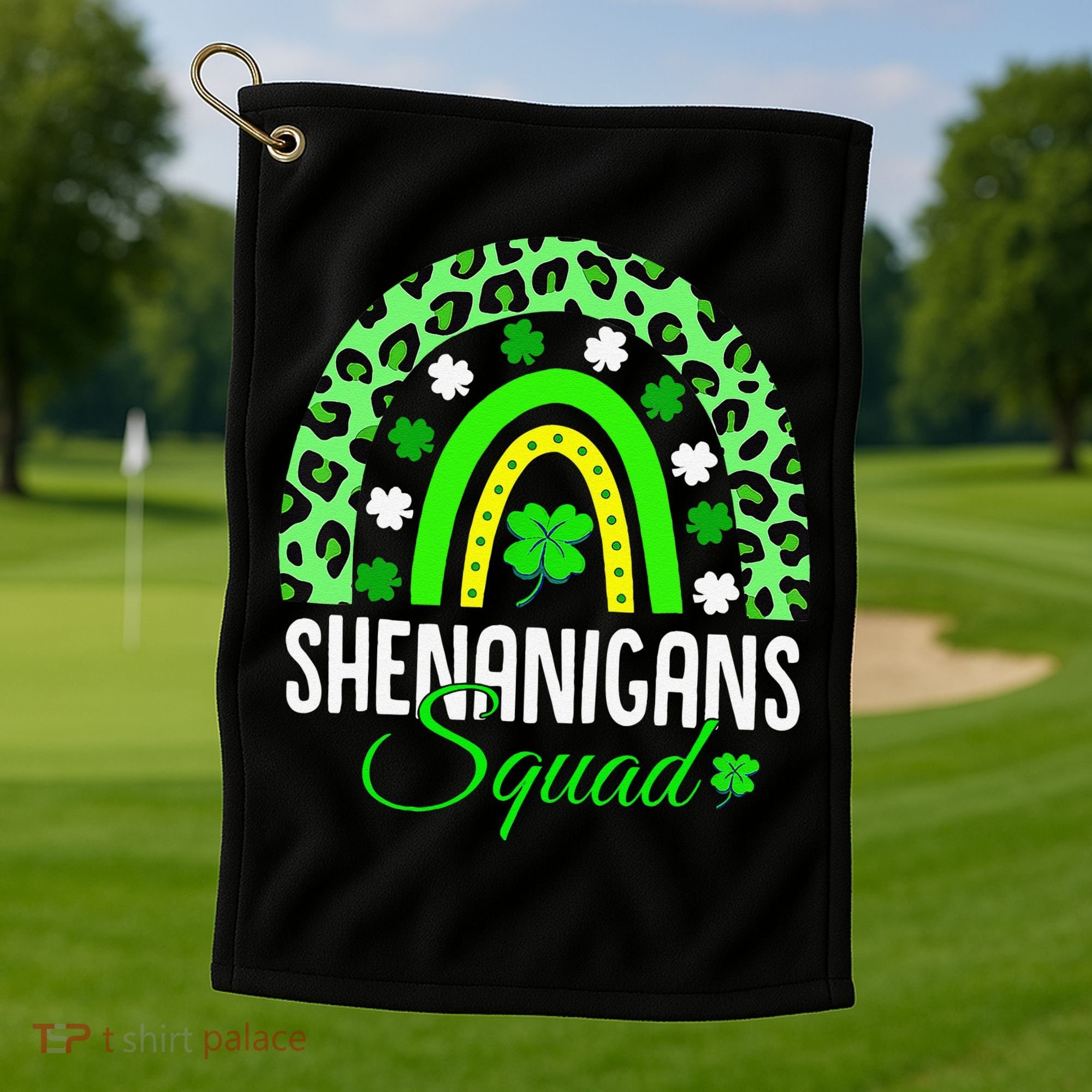 Shenanigans Squad Rainbow Leopard St Patricks Day  Golf Towel