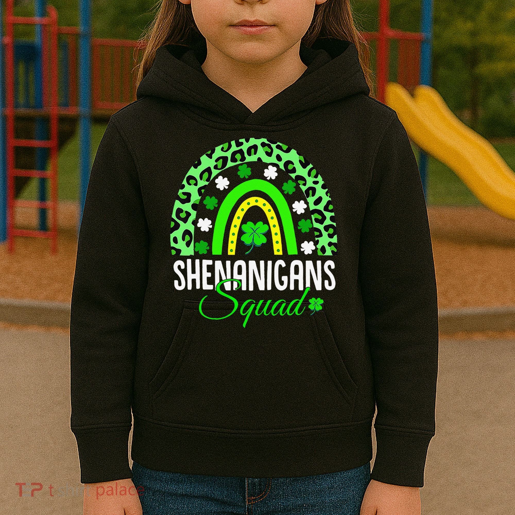 Shenanigans Squad Rainbow Leopard St Patricks Day  Kids Hoodie