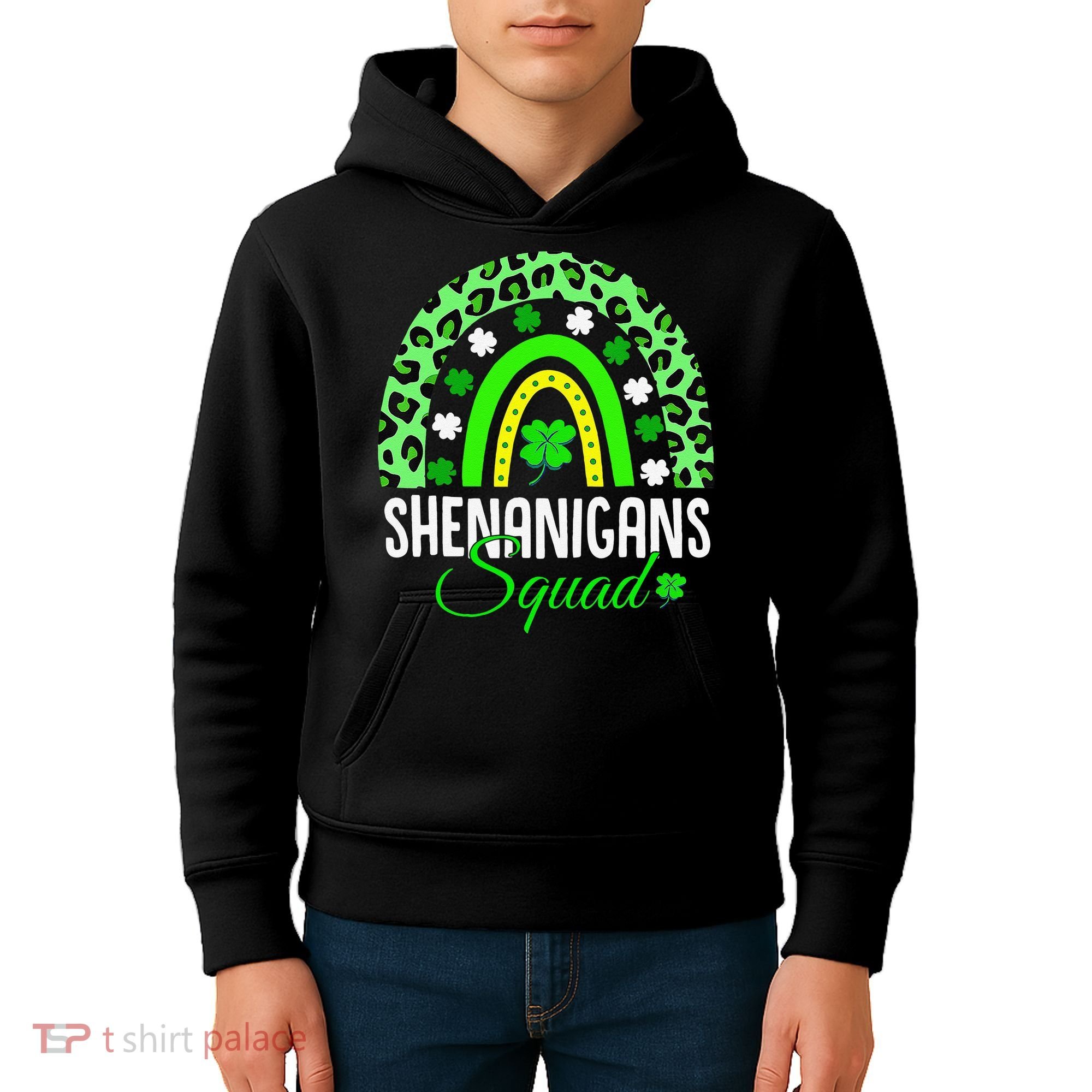 Shenanigans Squad Rainbow Leopard St Patricks Day  Kids Hoodie